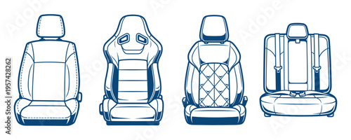 Automobile seat variety including racing bucket and standard passenger in vector