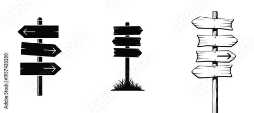 Set of 3 directional signpost icons vector