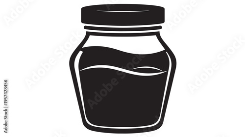 Bottle black silhouette with liquid inside and capped lid, isolated on white background, simple icon
