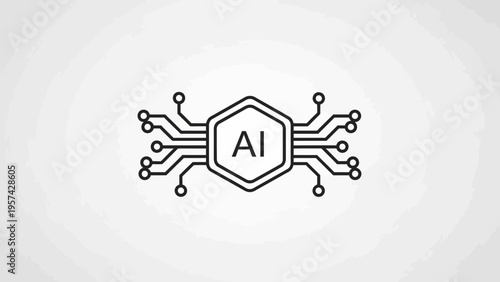 Hexagonal AI Chip with Connecting Circuits Representing Artificial Intelligence Technology