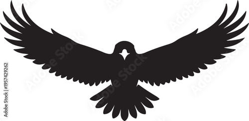Eagle Soaring with Wings Spread, Majestic Bird of Prey in Flight, American Bald Eagle Vector Silhouette, Powerful Raptor Wildlife Graphic
