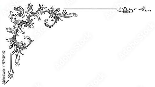 Decorative line art corner frame with floral design