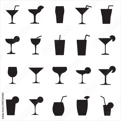 Minimalist Cocktail & Beverage Vector Icons Set