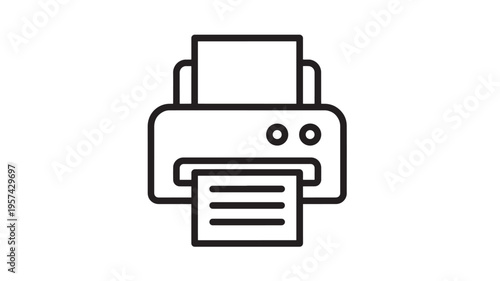 Printer icon with paper output in a simple black line drawing on a white background, illustrating document printing.