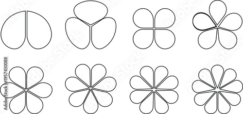 Flowers icon set, Flowers Groovy retro floral in modern simple. Cute round flower plant nature, Perfect for design, patterns, and decorative elements. Black shapes, kids cute decor. vector element