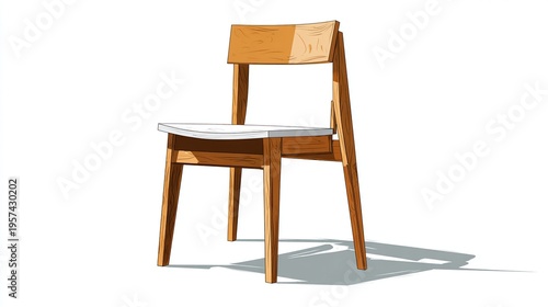 Vector illustration of a wooden dining chair with white cushion
