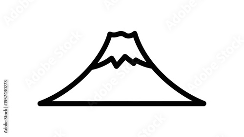 Minimalist vector outline of an iconic mountain peak, featuring a stylized snowcap, symbolizing natural elevation, adventure, and serene landscapes within a clean graphic design
