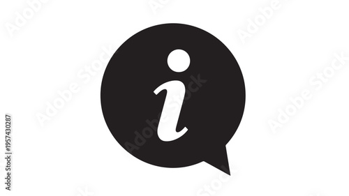 Information icon in a black speech bubble with white letter 'i' inside, representing knowledge and guidance