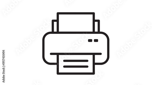 Printer icon with paper output and input slots in a minimalist outline style for digital use. featuring printing, document, office with technology