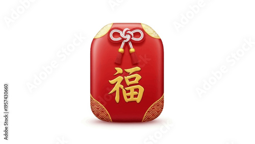Red lucky money bag with auspicious Chinese character 'Fu' for fortune and prosperity, symbolizing good luck and celebrations