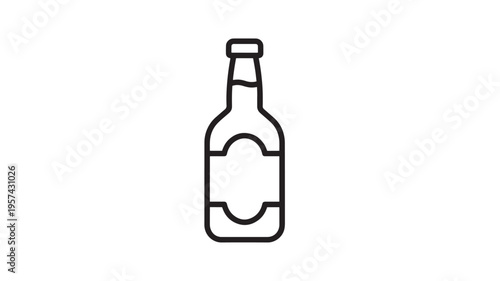 Bottle with label outline icon showing a glass container with liquid and a blank rectangular label for branding.
