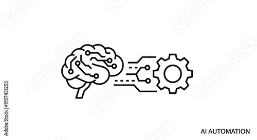 AI Automation Concept: Brain with Circuits Connecting to Gear, Symbolizing Intelligent Machine Processes