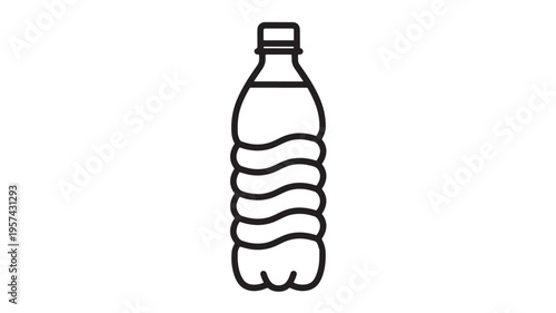 Bottle plastic water with wavy texture and screw cap, black outline icon graphic for beverage and hydration concepts.