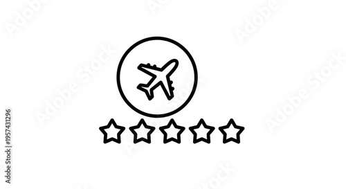 Airplane rating icon with five stars, travel satisfaction, flight review, customer feedback