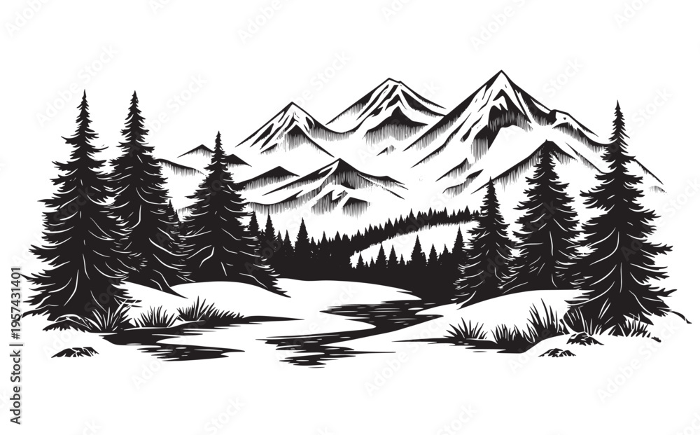 Fototapeta premium winter forest in the mountains