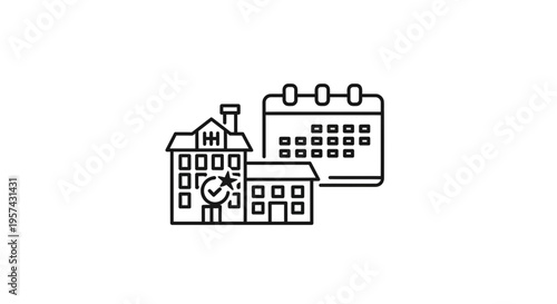 Building with Calendar and Checkmark Icon: Real Estate, Property Management, or Event Planning Concept
