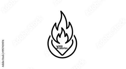 Calorie Burn Icon: Fire Flame with 3300 Calorie Count, Health and Fitness Concept