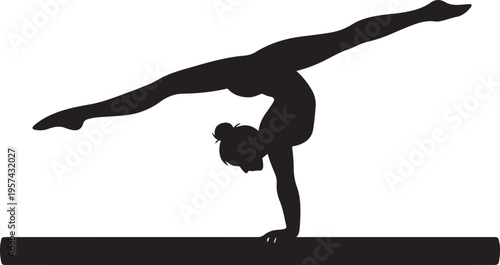 Gymnast performing on a balance beam silhouette vector