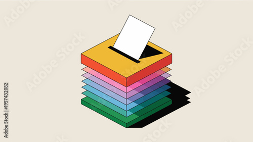 Rainbow color stack box voting paper ballot colorful layers prismatic hues
