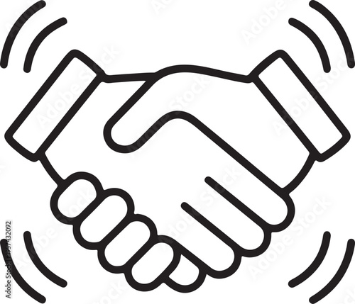 Illustration of handshake icon with curved lines around it