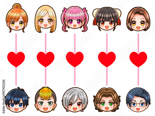 	相思相愛なちびキャラ男女のイラスト素材