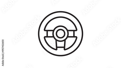Steering wheel icon with simple black outline symbolizing driving and vehicle control on a white background.