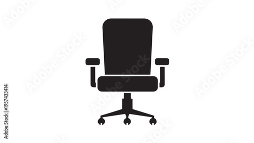 Office chair icon with five-star base and wheels, representing comfort and productivity in a modern workspace environment