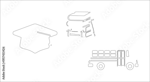 Vector illustration of a cartoon truck icon set featuring black vehicle transport symbols and professional printer technology equipment for office or home furniture design