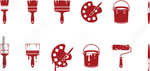 Collection of painting tools and supplies illustrated in a minimalist style