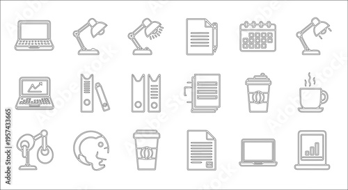 Professional vector illustration set of medical and kitchen tools icons featuring business web signs and paper document symbols for internet design