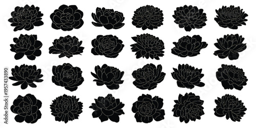 A collection of twenty distinct black and white textured circular icons arranged in a grid layout