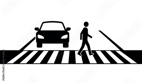 Pedestrian crossing road with car approaching on crosswalk
