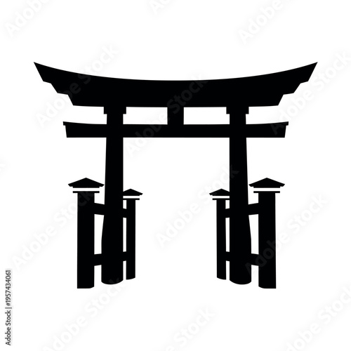 Traditional Japanese Torii Gate Silhouette.