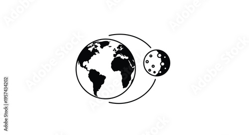 Earth and moon orbit depicted in a striking black silhouette