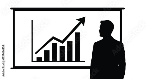 Business presentation with rising graph and a man in silhouette