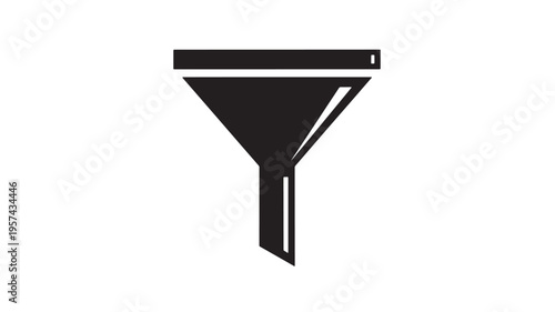 Funnel black icon with a wide top and narrow spout for filtering or pouring liquids and powders. featuring symbol, filter, pour with liquid and