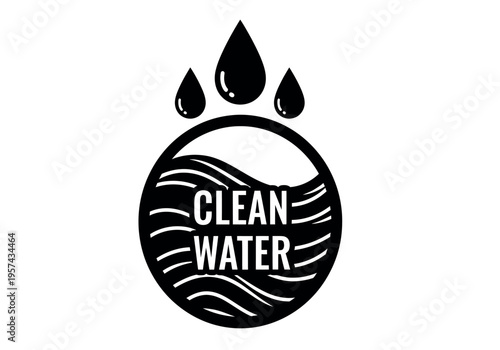 Clean water logo with bear paw and droplets symbolizing pure environment