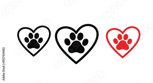 Three heart shaped paw prints black and red a striking silhouette