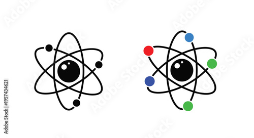 Atomic structure depictions with colorful orbits a minimalist silhouette