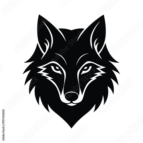 Aggressive wolf head portrait logo design with sharp fur details and piercing eyes icon