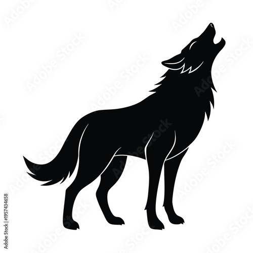 Howling wolf silhouette standing profile view with wild fur texture and raised head art