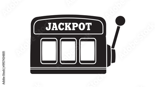 Slot machine jackpot icon with three reels and a lever, symbolizing gambling and winning opportunities in casinos.
