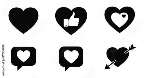 Black heart icons displaying love support and communication silhouette