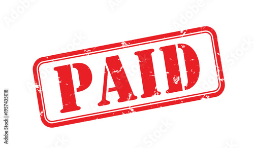 A red paid stamp on a white background for marking payments made clearly