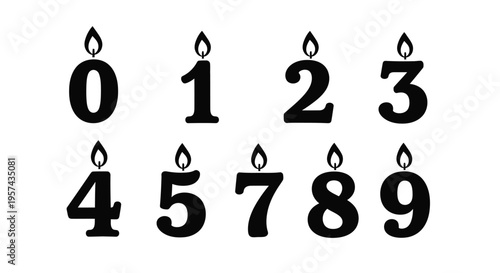 Black numerical candles arranged in a grid a bold silhouette