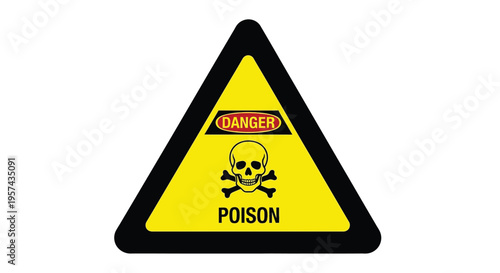 Yellow triangular sign displaying a skull and crossbones silhouette