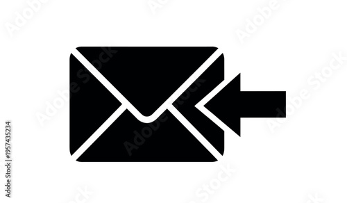 A black and white icon of an envelope with an arrow pointing to the right side