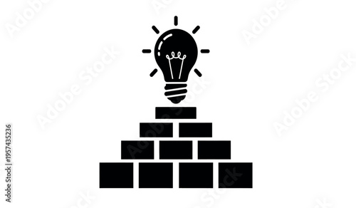 Innovative idea light bulb on a pyramid structure symbolizing creativity and progress