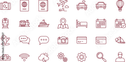Collection of icons representing travel, communication, and amenities services
