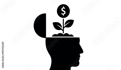 Financial growth and investment concept in human mind silhouette